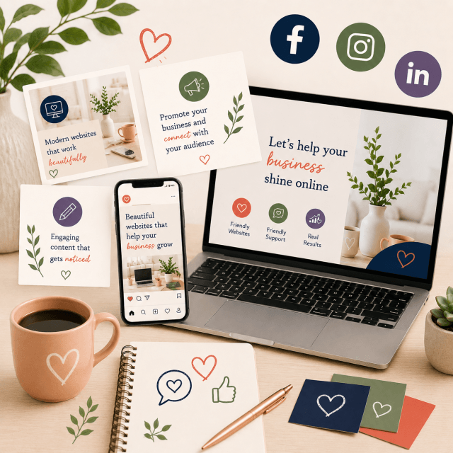 Social media content planning and management for small businesses, including branded posts, graphics and Facebook and Instagram support.