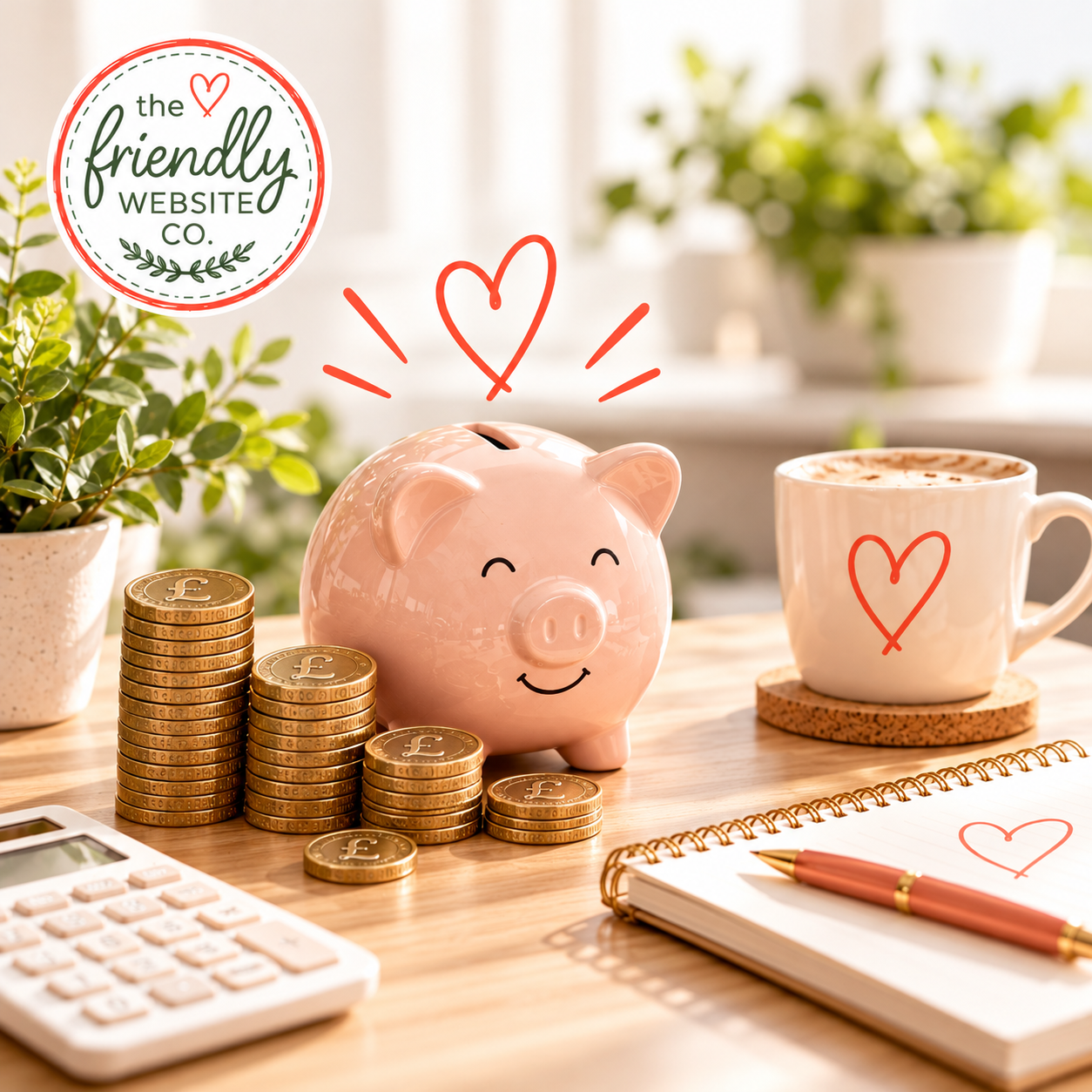 Small Business Website Packages from £300 | The Friendly Website Co. Promotional graphic for The Friendly Website Co. advertising professional websites from £300, featuring a laptop displaying a modern website